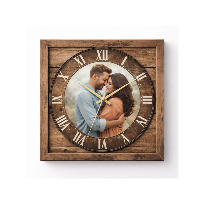 Hodiny z vlastní fotografie – styl dřevo