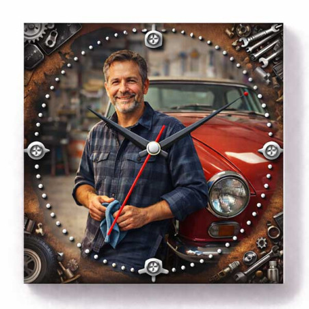 Hodiny z vlastní fotografie – autodílna