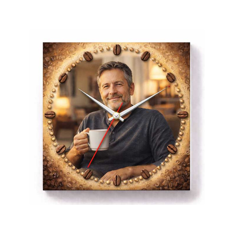 Hodiny z vlastní fotografie – káva muž 1