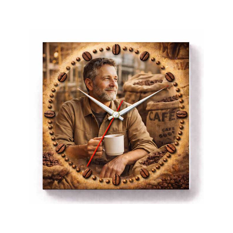 Hodiny z vlastní fotografie – káva muž 2