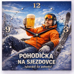Hodiny z vlastní fotografie – parodie lyžování