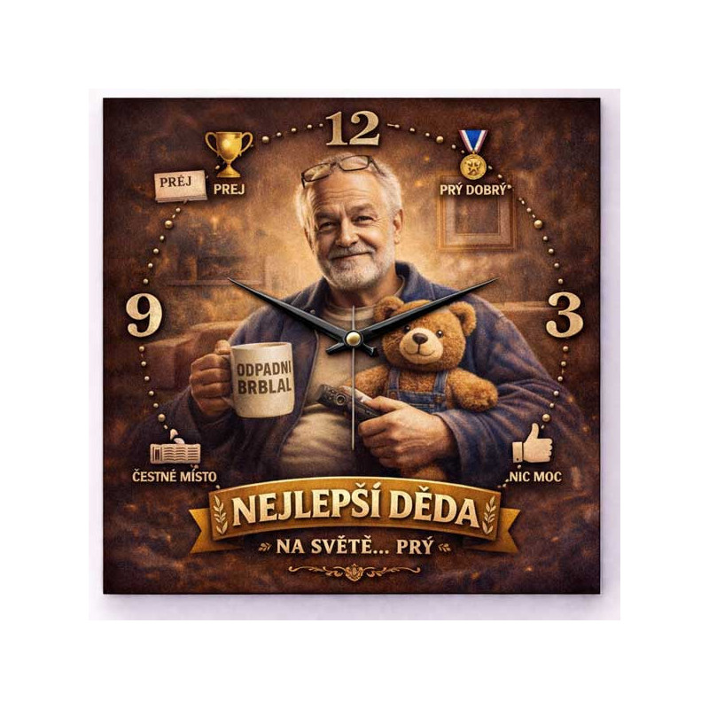 Hodiny z vlastní fotografie  - parodie na dědu