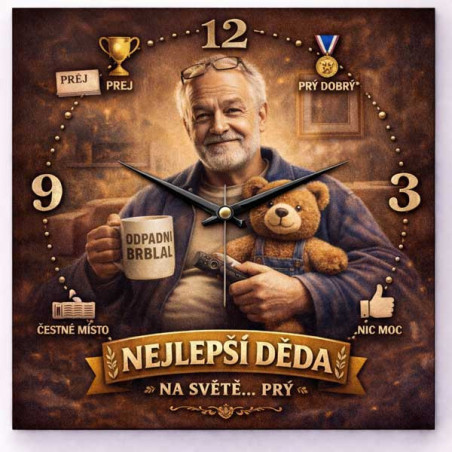 Hodiny z vlastní fotografie  - parodie na dědu