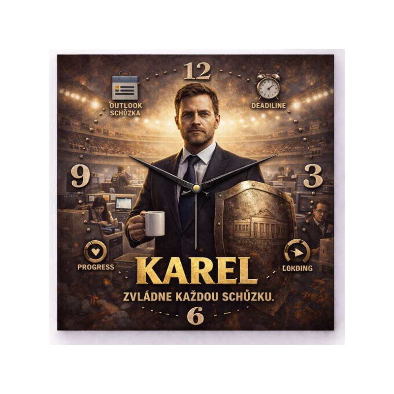 Hodiny z vlastní fotografie  - parodie na úředníka