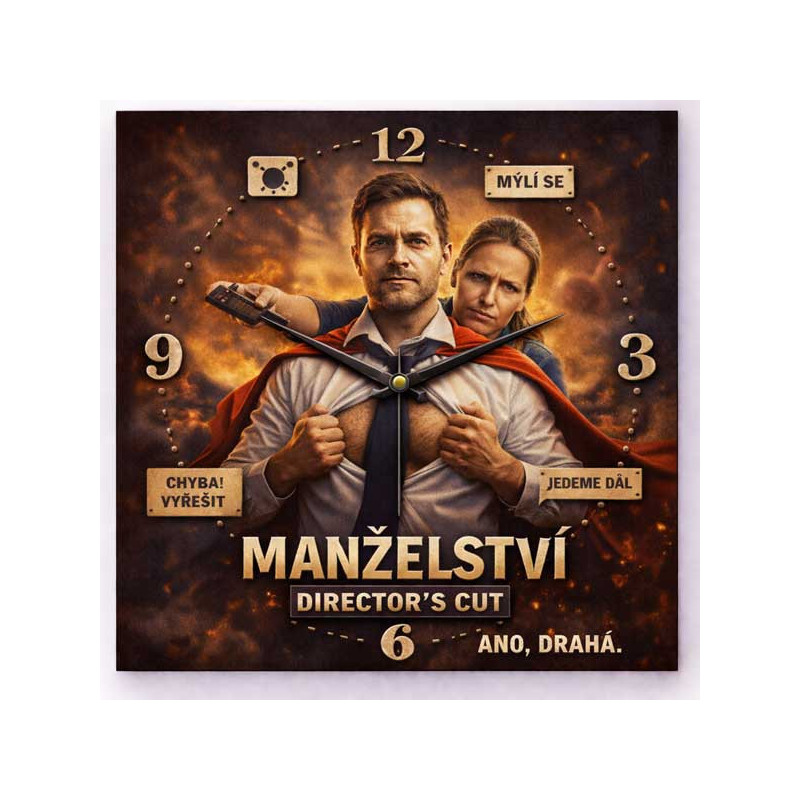 Hodiny z vlastní fotografie  - parodie na manželství