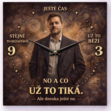 Hodiny z vlastní fotografie  - parodie na smrt