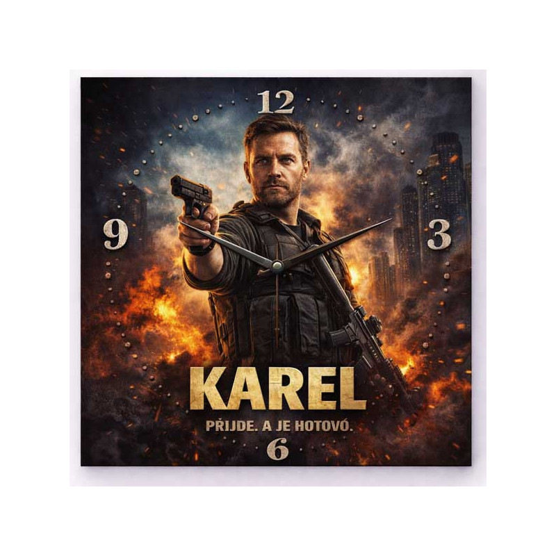 Hodiny z vlastní fotografie  - parodie na hrdinu