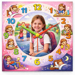 Kopie Hodiny z vlastní fotografie  - škola holka