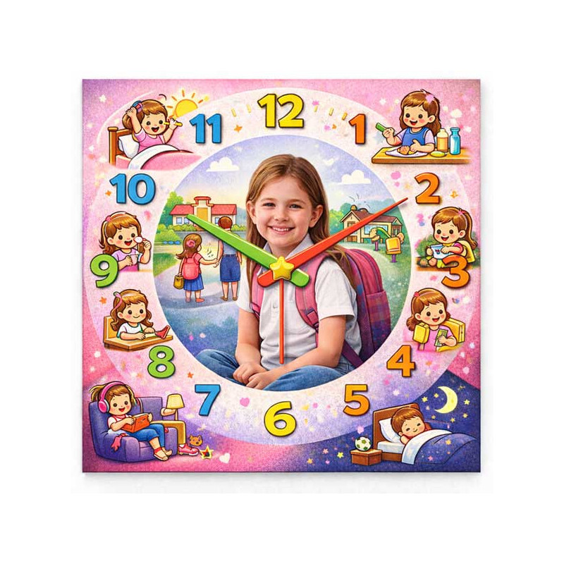 Kopie Hodiny z vlastní fotografie  - škola holka