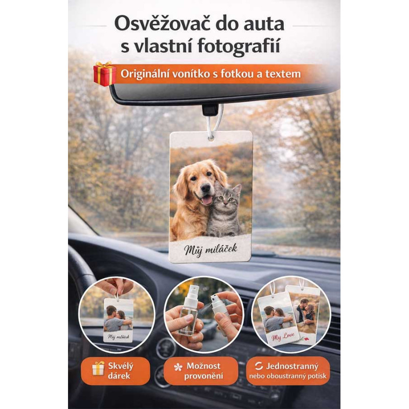 Osvěžovač vzduchu s vlastní fotografií – vonítko do auta s potiskem