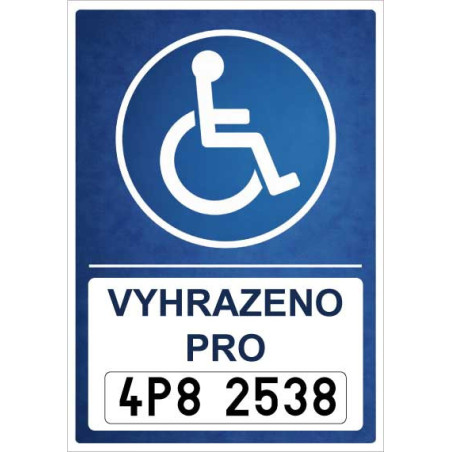 ⚠️ Cedule Vyhrazené parkování pro invalidy – na SPZ