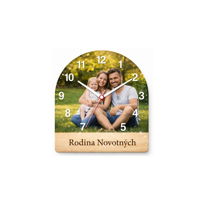 Obloukové hodiny s rodinnou fotografií – Rodinná pohoda