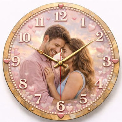 Zamilované hodiny s fotografií – růžové objetí
