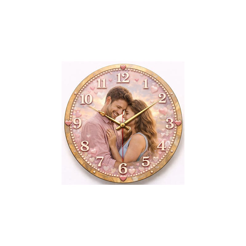Zamilované hodiny s fotografií – růžové objetí