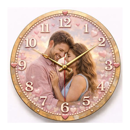Zamilované hodiny s fotografií – růžové objetí