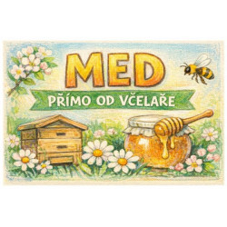 Cedule pro prodej medu – Med z včelnice s květy č. 63