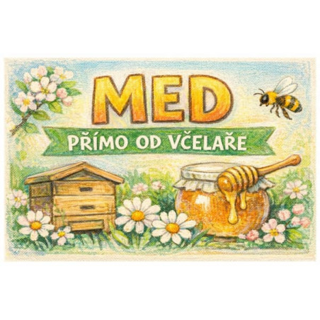 Cedule pro prodej medu – Med z včelnice s květy č. 63