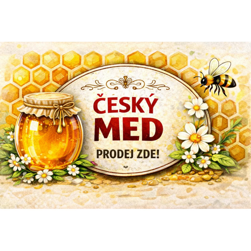 Cedule pro prodej medu – Český med s květy a pláství