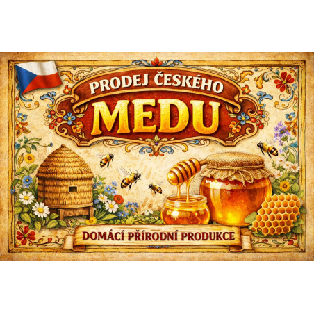 Cedule pro prodej medu – Český med s lidovým motivem