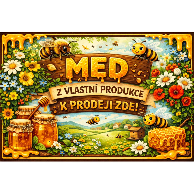 Cedule pro prodej medu – Veselý med z vlastní produkce