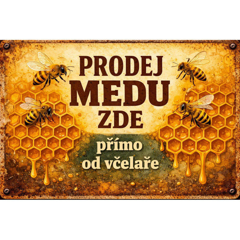 Cedule pro prodej medu – Retro plástve s včelami