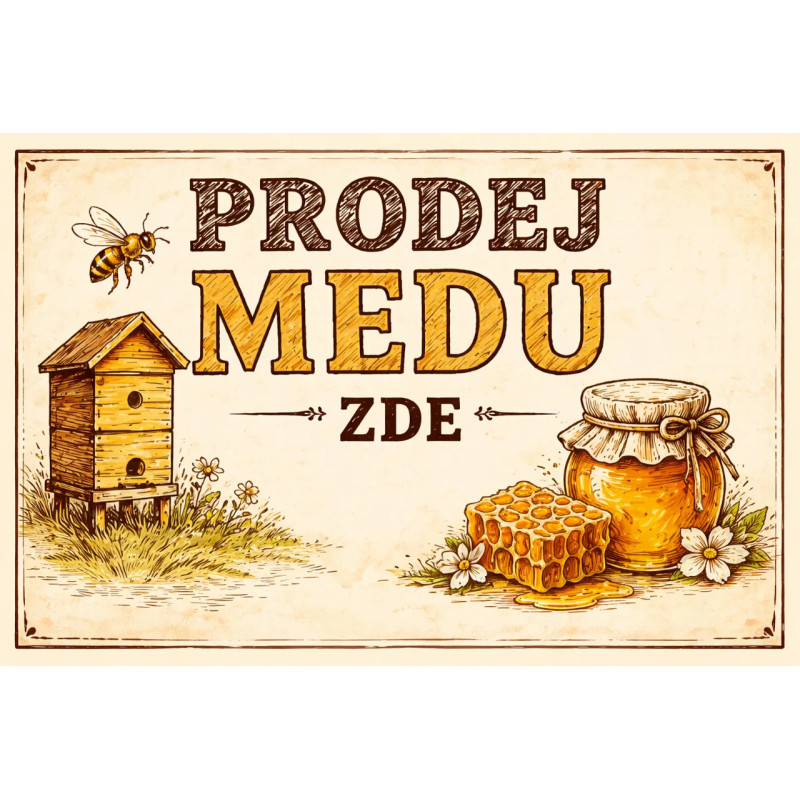 Cedule pro prodej medu – Kreslený úl a med