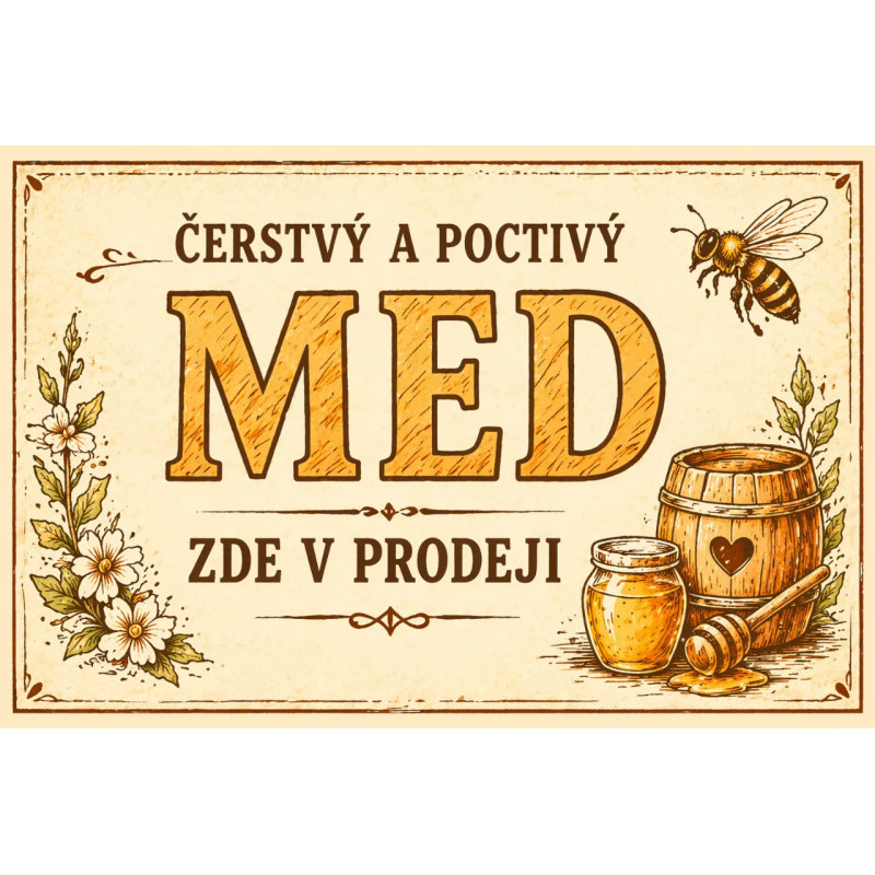 Cedule pro prodej medu – Vintage úl a med varianta