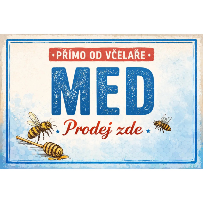 Cedule pro prodej medu – Modrý retro styl