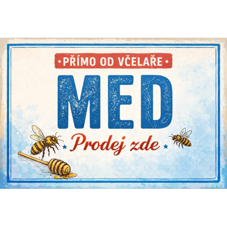 Cedule pro prodej medu – Modrý retro styl