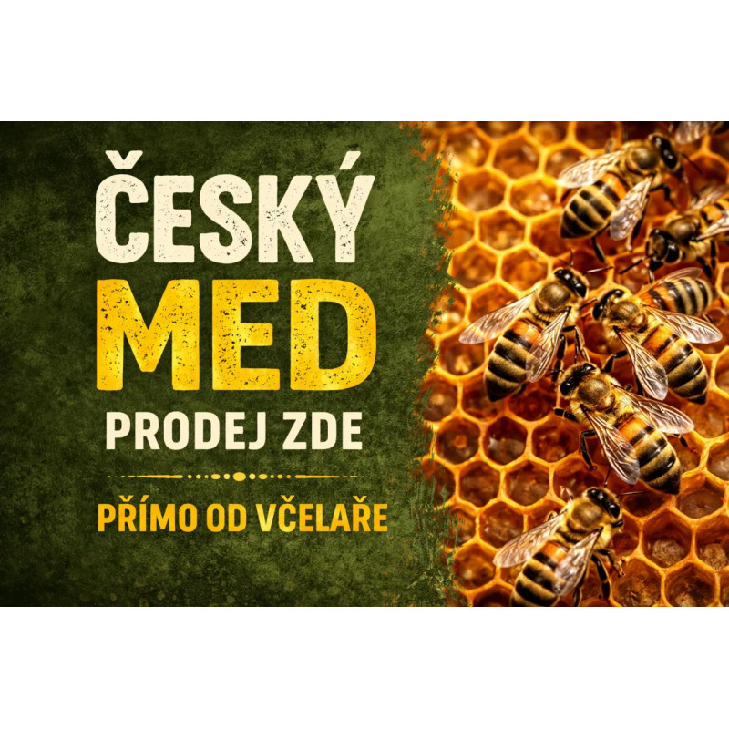 Cedule pro prodej medu – Český med s pláství a včelami