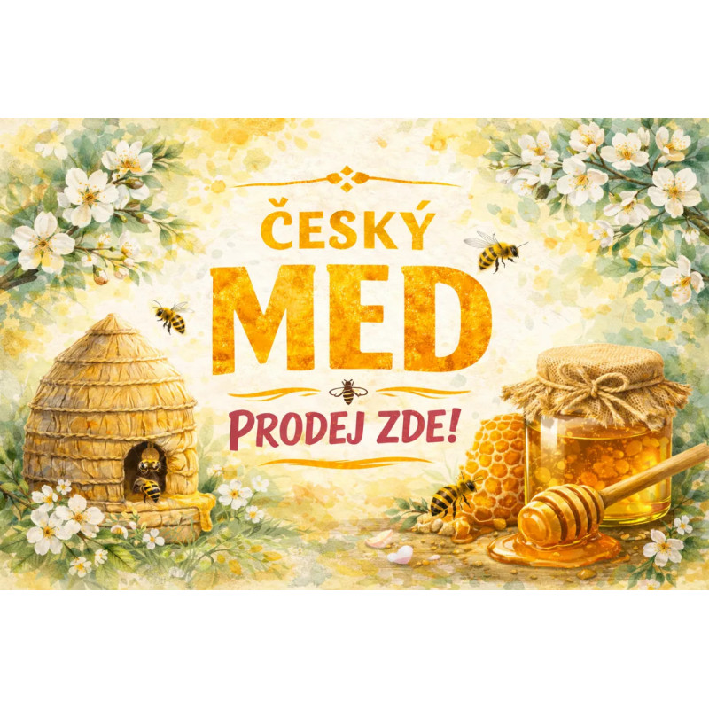 Cedule pro prodej medu – Český med s úlem a květy