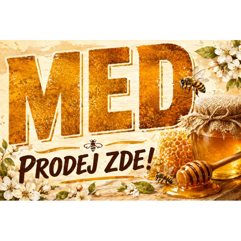 Cedule pro prodej medu – Zlatý med s květinami