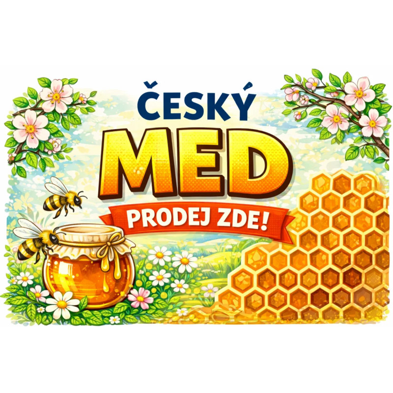 Cedule pro prodej medu – Český med s pláství a květy