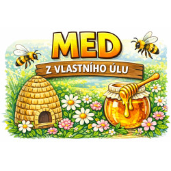 Cedule pro prodej medu – Med z úlu s květinami