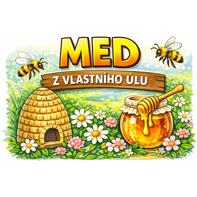 Cedule pro prodej medu – Med z úlu s květinami