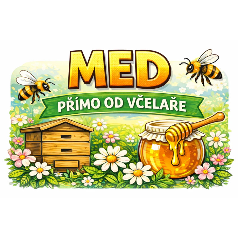 Cedule pro prodej medu – Med od včelaře s úlem