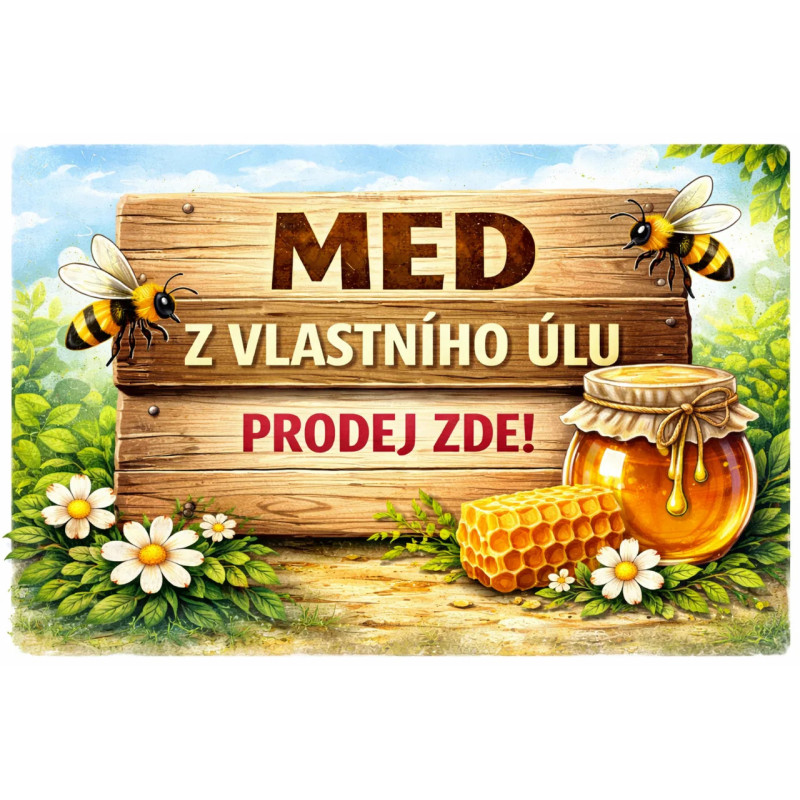 Cedule pro prodej medu – Dřevěná cedule med z úlu