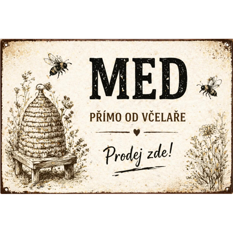 Cedule pro prodej medu – Vintage kresba úlu