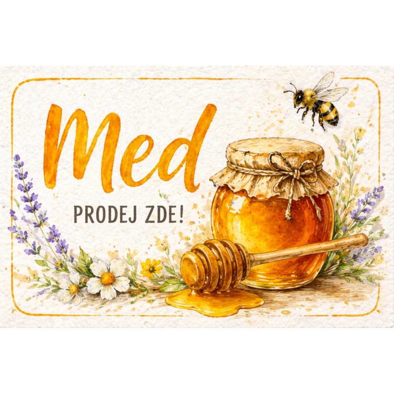 Cedule pro prodej medu – Akvarelový med s květy