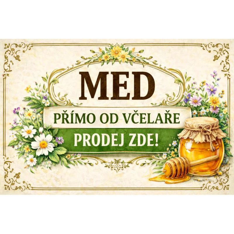 Cedule pro prodej medu – Elegantní med s květinami