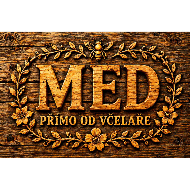 Cedule pro prodej medu – Dřevěný med s ornamentem