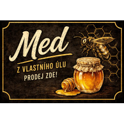 Cedule pro prodej medu – Vintage černý styl s včelou