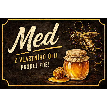 Cedule pro prodej medu – Vintage černý styl s včelou
