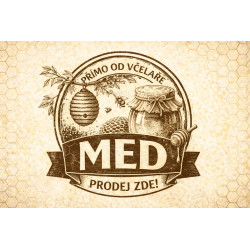 Cedule pro prodej medu – Retro med s úlem razítko