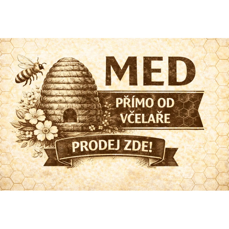 Cedule pro prodej medu – Retro úl a med