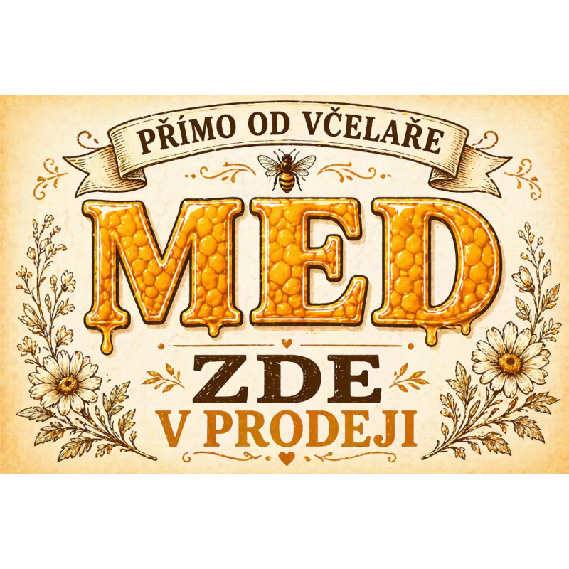 Cedule pro prodej medu – Med přímo od včelaře zde v prodeji
