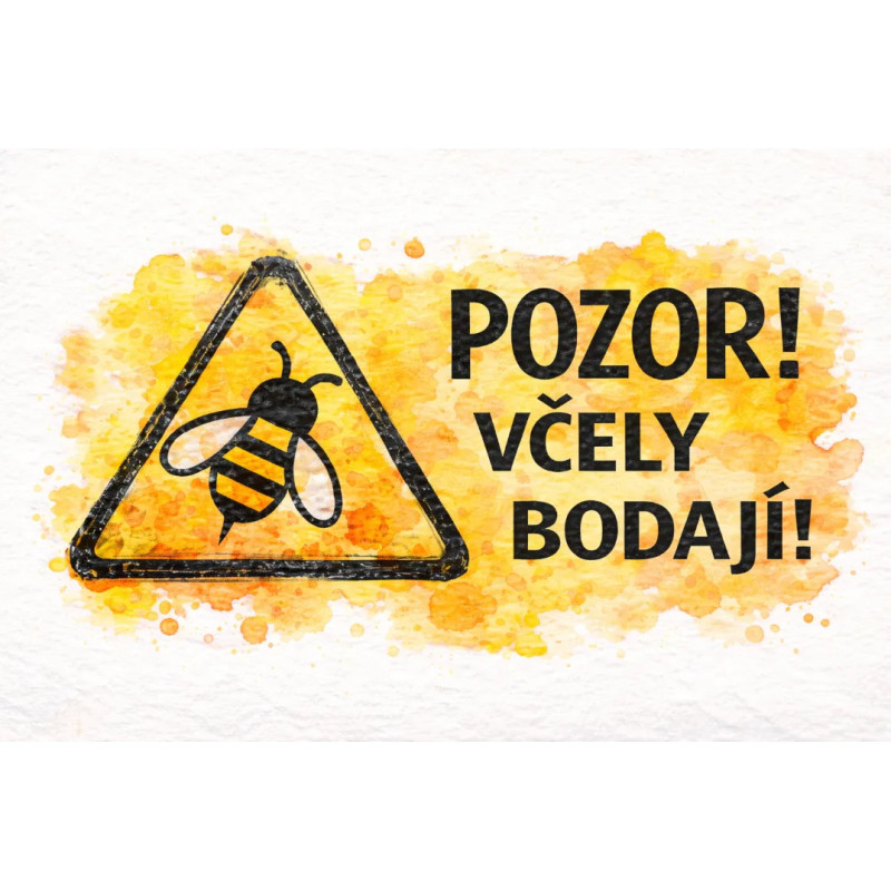 Cedule Pozor, včely – Akvarelová výstraha bodnutí