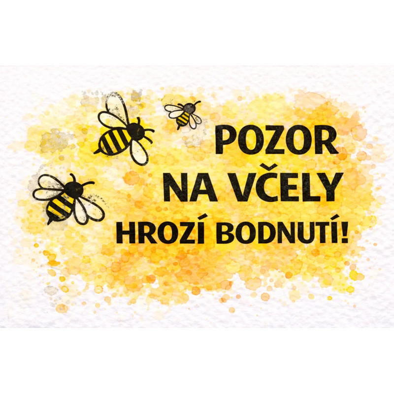 Cedule Pozor, včely – Akvarelové nebezpečí bodnutí