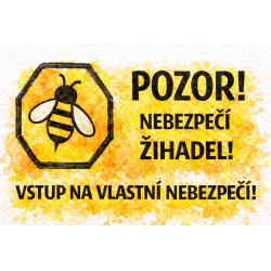 Cedule Pozor, včely – Nebezpečí žihadel akvarel