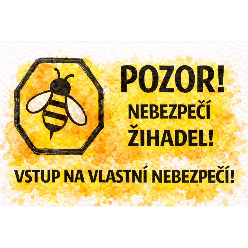 Cedule Pozor, včely – Nebezpečí žihadel akvarel